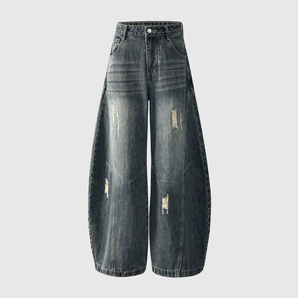 Men's Distressed Washed Denim Shorts: Summer Patchwork Shorts, Retro, Loose-Fit, Soft