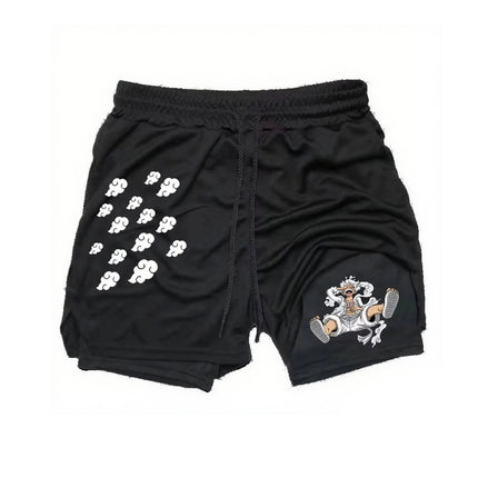 Anime One Piece Men's Shorts Quick-dry Double Layer 2-in-1 Pants Summer Graphic Print Workout Training Fitness Sports Gym Shorts