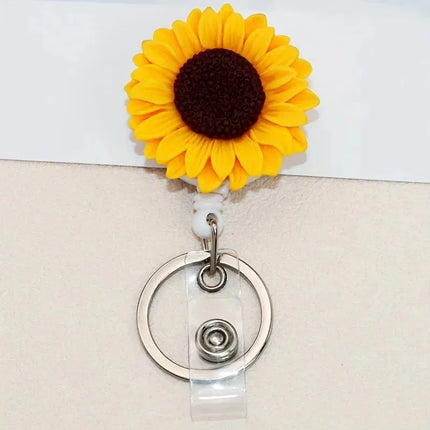 1pcs New Resin Flowers Retractable Nurse Badge Reel Cute Floral Girls Students Doctor ID Card Holder Keys Lanyard
