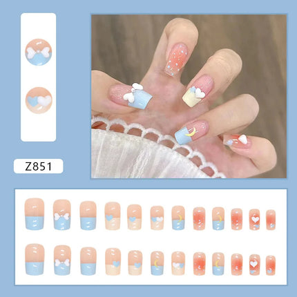 White Camellia 24 Pcs Press on Nails Pink Nail polish Glossy Artificial Finger Manicure Reusable False Nails