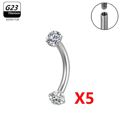 1/5/50pcs G23 Titanium ASTM-F136 Piercings Eyebrow  zircon Earring Internal thread Eyebrow Body Jewelry Wholesale