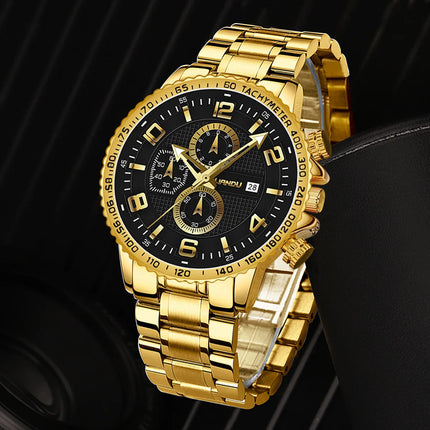 2pcs Men's Watch Bracelet Set Luxury Gold Top Brand Fashion Casual Watch With Calendar Quartz Wristwatches Relogio Masculino