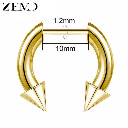 ZEMO 1 Piece 16G Horn Nose Ring Stainless Steel Threadless Septum Ring Spike Ox Horn Ear Helix Nostril Piercing Jewelry 8MM/10MM