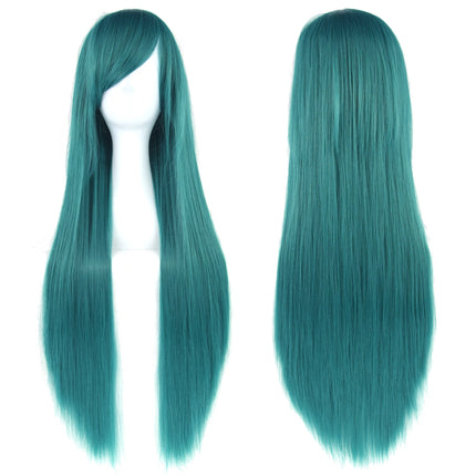 Soowee 80cm Long Synthetic Hair White Purple Cosplay Wigs Party Black Hair Straight Wig Hairpiece for Women