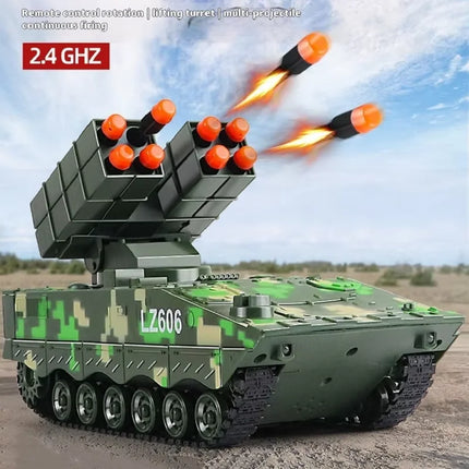 Children Simulation Military Missile Remote Control Vehicle Track Running Lifting Launch Platform Launching Missile Boy Toy Gift