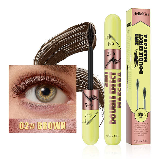 [Dual Brush Heads Brown Mascara] Waterproof Brown Mascara with Dual Brush Heads - Smudge-Proof, Clump-Free for Longer