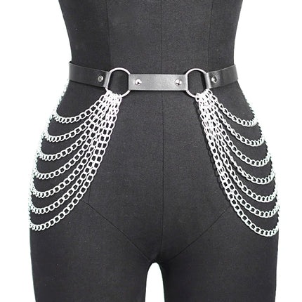 Sexy Women Bondage Lingerie Fashion PU Leather with Chain Harness Belt Abjustable Bdsm Goth Fetival Carnival Costume Decortive