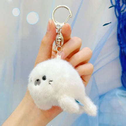 Soft Ocean Animal Keychain Small Turtle Kawaii Fluffy Whale Keyring Simulation PP Cotton Press Sound Pendant Home Decor