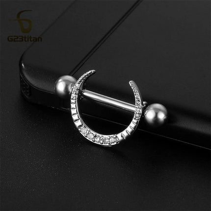 2pcs Silver Color Zircon Nipple Rings Allergy-free 14G 16mm Titanium Straight Barbell Piercing Sexy Beach Jewelry Woman Ornament