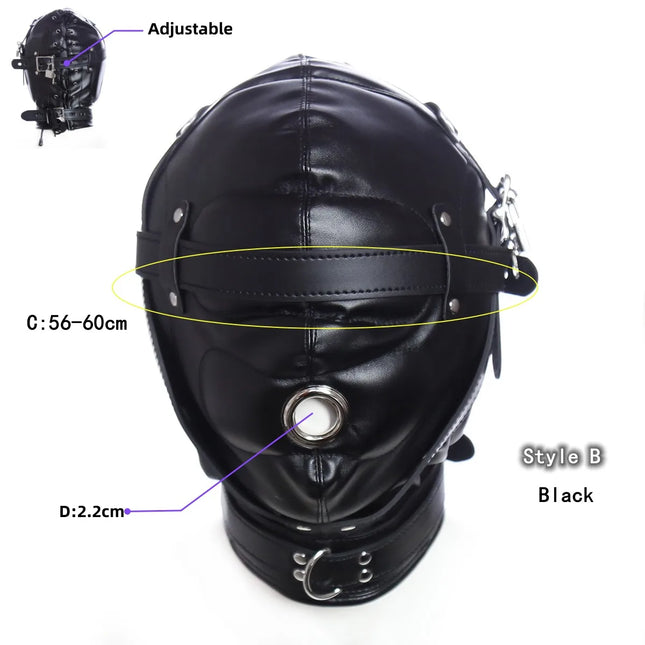 Erotic Fetish Costumes of Leather BDSM Bondage Hood Mask with Mouth Hole for Couples Adults Slave Roleplay Flirting Games
