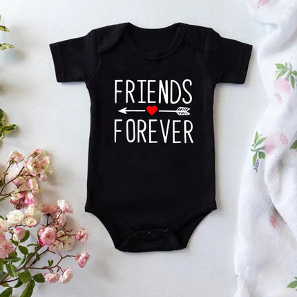 1Pc Born Together and Friends Forever Newborn Clothes Summer Short Sleeves Rompers Twins Baby Bodysuits Toddler Onesie