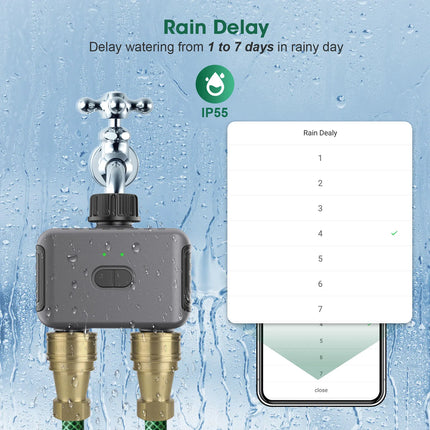 Zigbee/BT Automatic Water Timer Dual Hose Garden Irrigation Watering System Faucet Sprinkler Programmer support Alexa IPX5