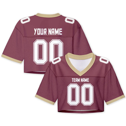 Custom American Football Jersey Crop Top for Women & Girls Plain Sporty Cropped Shirt Personalized Name Number Jerseys Fans Gift