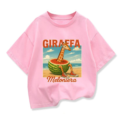 Giraffa Meloniera Graphic T-shirt for Children Funny Italian Brainrot Meme Kids Short Sleeve Tees Boys Girls O-Neck Loose Tops
