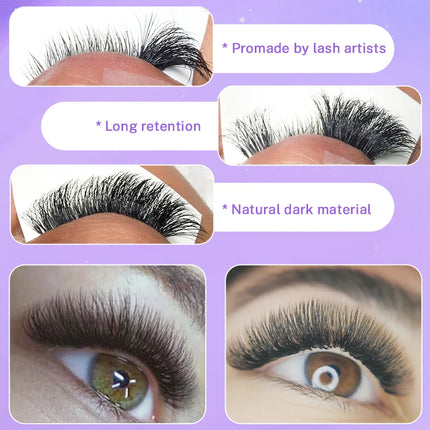 360/640 Premade Volume Fans 16 Rows Cils Bouquet Prefaits Promade Lashes Pointy Base Mid Stem Pro Made Fans Lash Fans Pre Made
