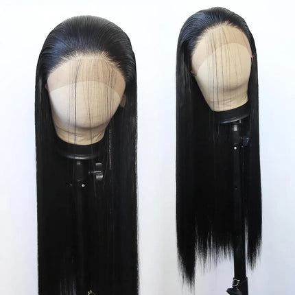 Long Straight Lace Front Wigs Platinum White Natural Heat Resistant Synthetic Hair Half Hand Tied Wigs for Cosplay Daily Wear