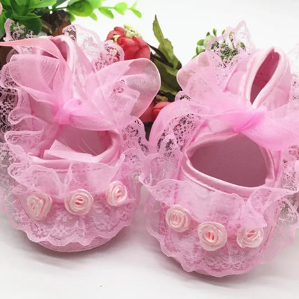 Princess Party Lace Floral Soft Sole Crib Shoes Newborn Baby Girl Shoe Anti-slip Sneaker Prewalker Toddler Kid 0-12M Pink Shoes