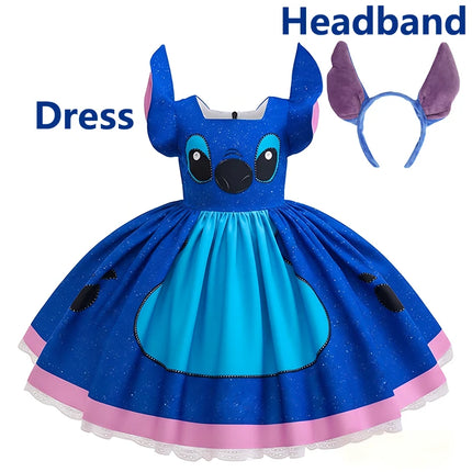 Stitch Movie Cosplay Dress Fancy Birthday Party Girl Printed Halloween Role Play Princess Dress Formal Dress Up Dresses 2-10Y