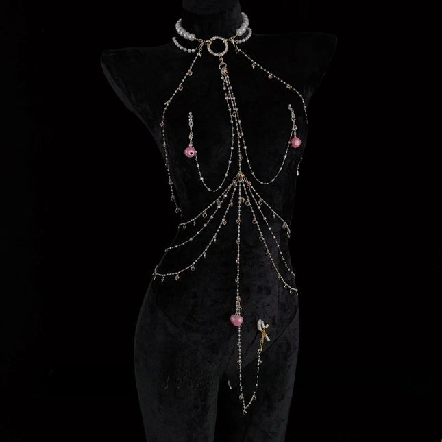 Pearl Ball Gag Collar Heart-Shaped Nipple Labia Clips Metal Bell Body Chain Sexy Accessories Multiple Sizes Butt Plugs Sex Toys