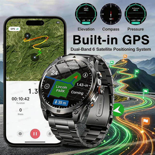 2026 New Built-in GPS Military Smart Watch Compass Barometric Altimeter 10ATM Waterproof Sports 1000mAh Battery Smartwatches Men