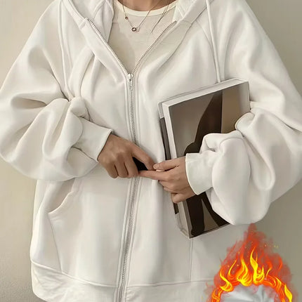 Women's Casual Oversized Hoodies Sweatshirt Zipper Pockets Solid Color Pullover Loose Fit  Autumn Winter Fall Streetwear Jacket