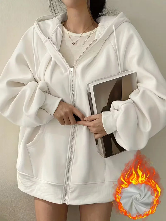 Women's Casual Oversized Hoodies Sweatshirt Zipper Pockets Solid Color Pullover Loose Fit  Autumn Winter Fall Streetwear Jacket