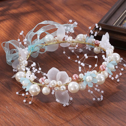 Pearl Flower Wreath Headband Girls Bridal Elegant Crowns Hair Headdress Bride Garland Head Hoop Wedding Headbands Hair Jewelry