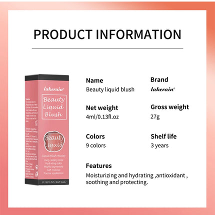Beauty Liquid Blush Lipstick Blush Eyes Cheek Blusher Waterproof Mositure Face Contour Shadow Liquid Lip Gloss Plump Makeup