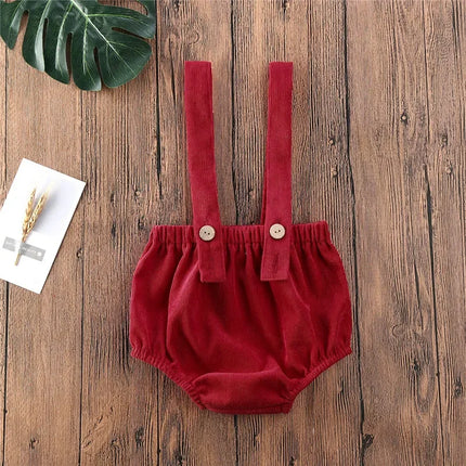 Baby Girls Boys Suspender Shorts Solid Color Adjustable Pants with Button Summer Strap Loose Shorts