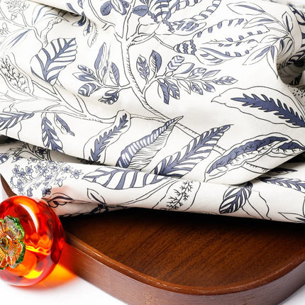 Island Style Blue Leaf Print 100% Cotton 60S Poplin Fabric Shirt Dress Material DIY Craft Textile Womens Apparel Spring Summer