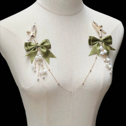 Bow-Knot Wind Chime Nipple Clamps Erotic Accessories SM Training Breast Restraint Fetish Adult Sex Toys Sexy Chest Chain Sucker