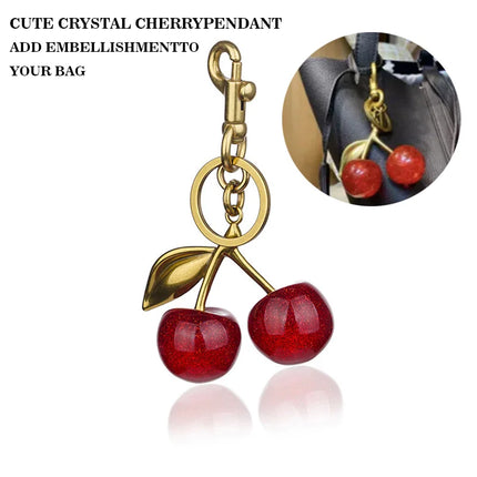 Cherry Charm Handbag Pendant Keychain for Women, Exquisite Internet-Famous Crystal Cherry Bag Accessories High-Grade Pendant