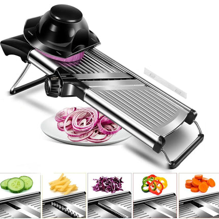 [Stainless Steel Mandoline Slicer] 5-Blade Adjustable Mandoline Slicer - 1 Set Stainless Steel Vegetable Slicer - Professional