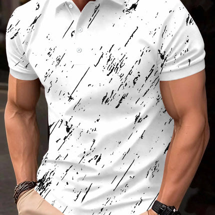 2026 Summer New Style Men's Short-Sleeved Polo Shirt with 3D Check Pattern Print - Street Casual Fashionable and Comfortable