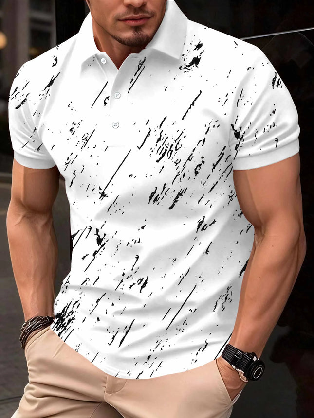 2026 Summer New Style Men's Short-Sleeved Polo Shirt with 3D Check Pattern Print - Street Casual Fashionable and Comfortable