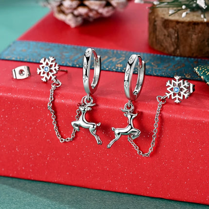 925 Sterling Silver Gold Color Star Moon Chain Stud Earrings for Women Girl Ear Studs Fine Jewelry Fashion Luxury Anniversary