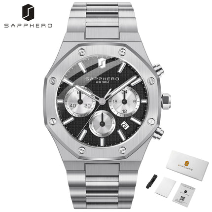 SAPPHERO Tough Men's Watch Business Style Stainless Steel Watch Waterproof Design Date Display Accurate Timer Excellent Gifts