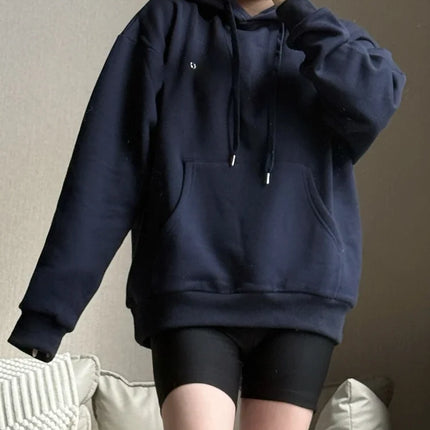 Women Casual Sports Drawstring Hoodie 2025 Autumn New Cotton Sweatshirt Fashion Classic Letter PulloverBlack Loose Hoodies