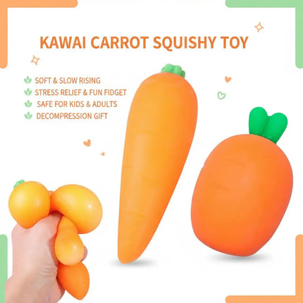 Kawaii Carrot Squishy Toy Soft Slow Rising Simulation Vegetable Stress Relief Fidget Toys for Kids Adults Decompression Gift