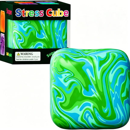Stress Cube Squishy Gel Ball Marble Swirl Slow Rebound Soft Stretch Squeeze Fidget Sensory Decompression Anxiety Relief Toy.