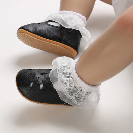 Breathable Newborn Baby Shoes Baby Boy Girl Shoes Girl Classic Bowknot Rubber Sole Anti-slip PU  Toddler Shoes First Walker
