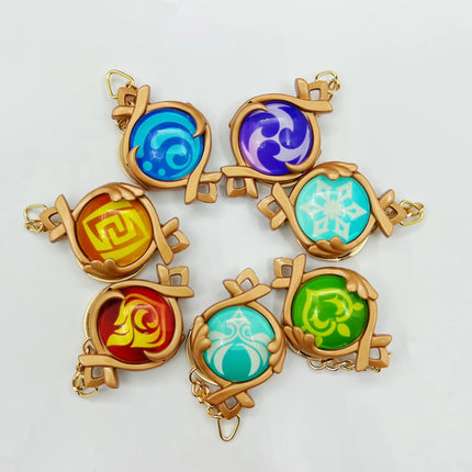 New Teyvat Vision Fontaine Water God Focalors Lyney and Lynette Keychain Luminous 7 Element Eye Of Original God Toy KeyRing