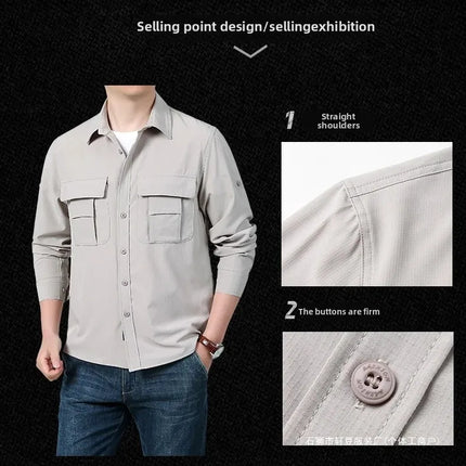 Men's Casual Shirt High Elastic Slim Fit Solid Color Spring Business Fashion Versatile Workwear Cross-Border Pure Color