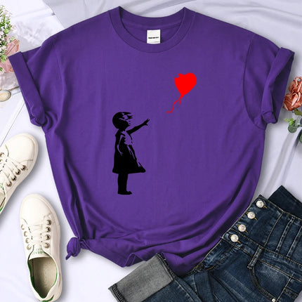 Let'S Fly Love Balloons Prints Womens T-Shirt Soft Breathable Short Sleeve Street Hip Hop Trend Tops Casual Female Tee Clothing