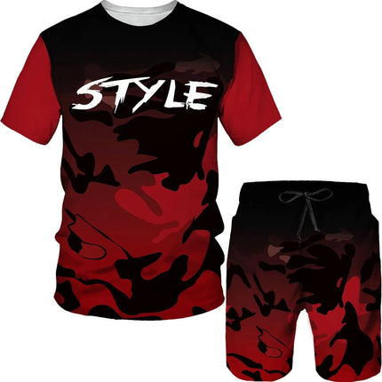 Men's Camouflage T-shirts Shorts 2-Piece Sets 3D Camo Print Tracksuit Outfits Fashion Casual Man Women Plus Size Sportwear Suits
