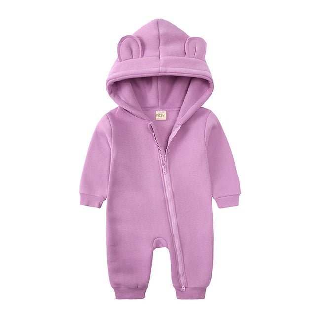 Winter Baby Boy Girl Clothing Cute Bear Ear Fleece Hooded Jumpsuit Knitted Zipper Cotton Rompers New Born Baby Clothes