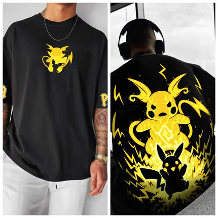 Pokémon Anime 2025 Summer Men's Harajuku T-Shirt Streetwear Cool Printed Loose Fit Casual Outdoor Short Sleeve Parent Child Top