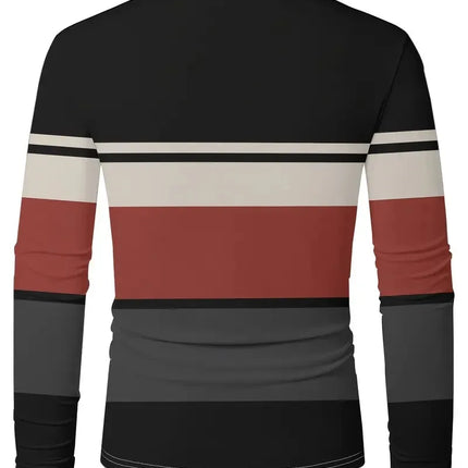 The new men's long-sleeved POLO shirt for Spring and Autumn 2025 is casual fashionable and comfortable with 3D striped printing