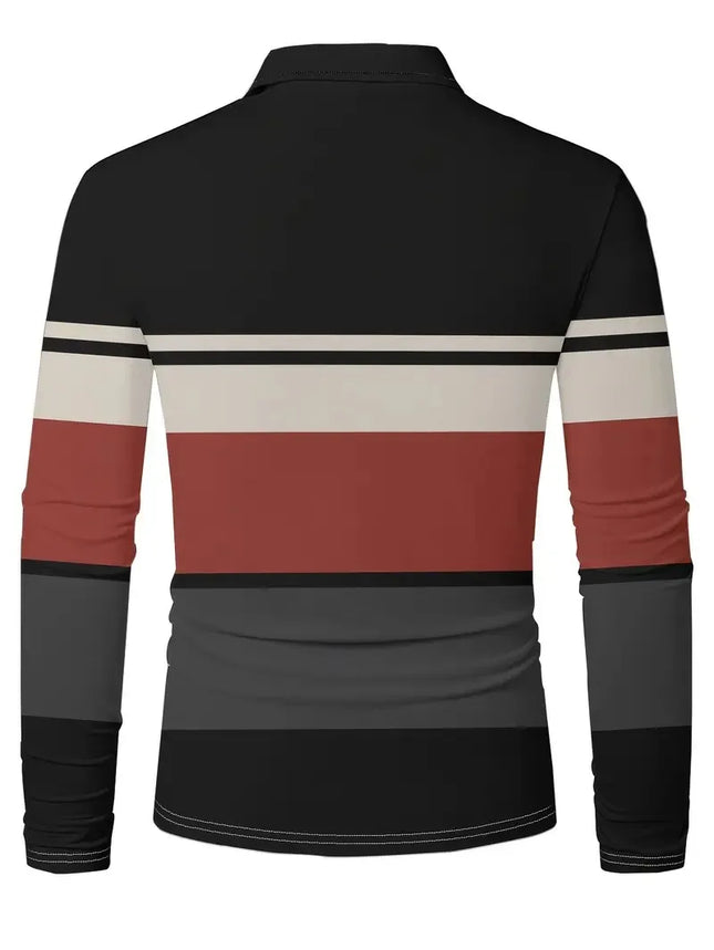 The new men's long-sleeved POLO shirt for Spring and Autumn 2025 is casual fashionable and comfortable with 3D striped printing