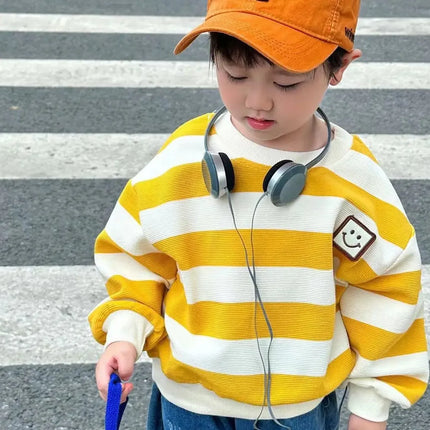 Children's Sweatshirt Stylish Striped Top Round Neck Pullover Shirt For Boys Spring 2023 New Arrival Baby Clothing